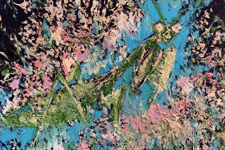 PRAYING MANTIS IN THE FLOWERS 绘画, 7.9x11.8 in