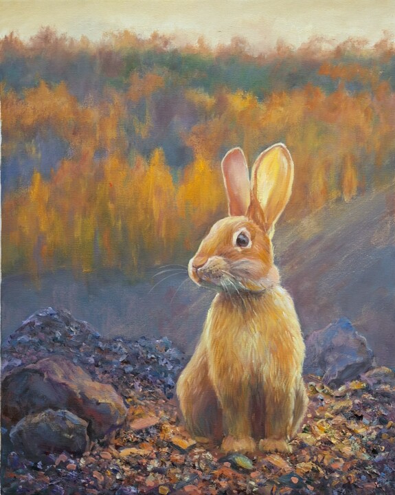 Oil painting sunny Hare landscape 绘画, 19.7x15.8 in
