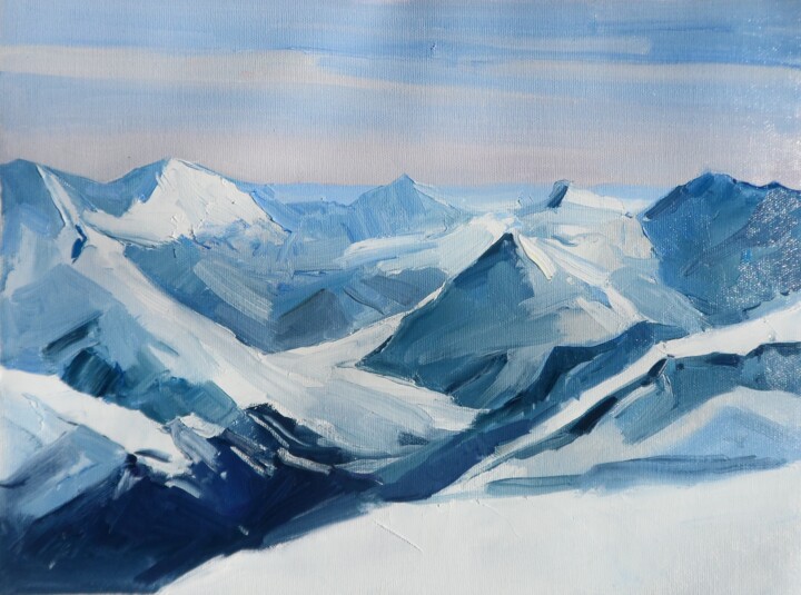 "Winter mountains" 绘画, 11.8x15.7 in