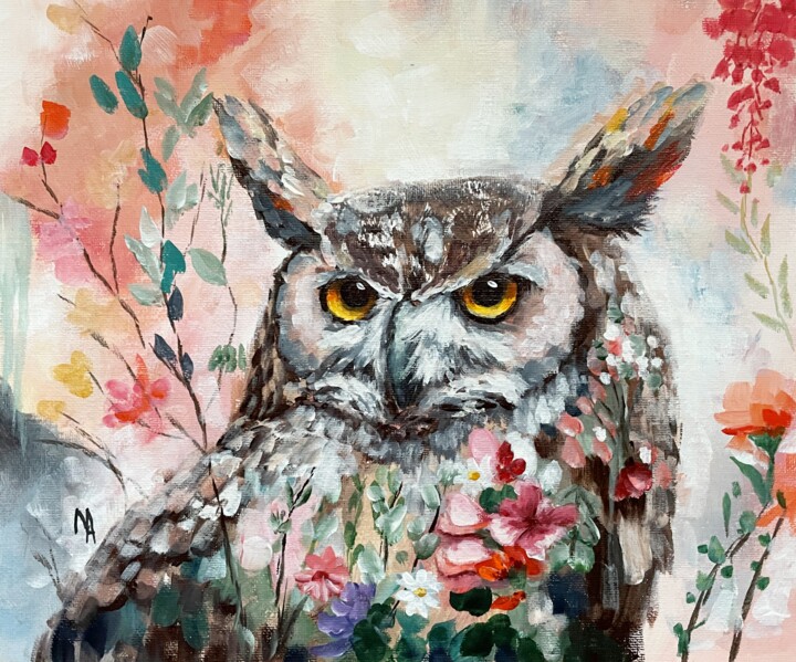 Flower Owl 8. 绘画, 10.2x12.2 in
