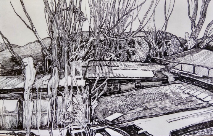 Drawing titled "''Landscape''`" by Raffi Ghazaryan, Original Artwork, Gel pen