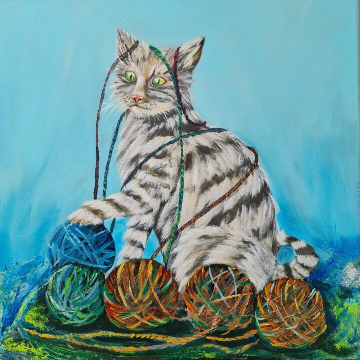 Naughty Cat 绘画, 15.8x15.8 in
