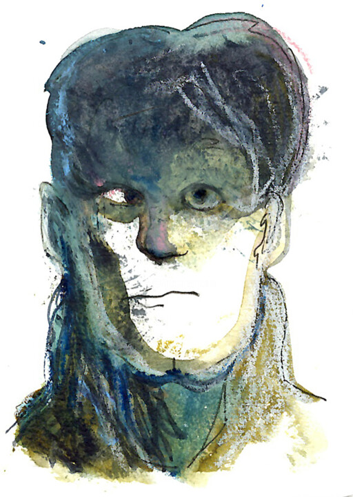 Visage rocheux, Glaise 绘画, 4.1x2.9 in