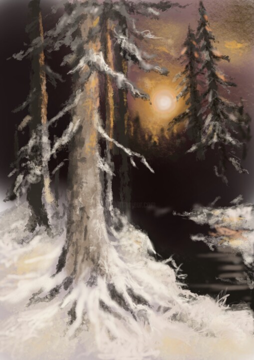 Digital Arts titled "Zima u šumi" by Lukas Mb, Original Artwork, Digital Painting