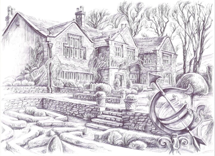Paysage architectural de Holdsworth House Drawing, 11.7x15.9 in