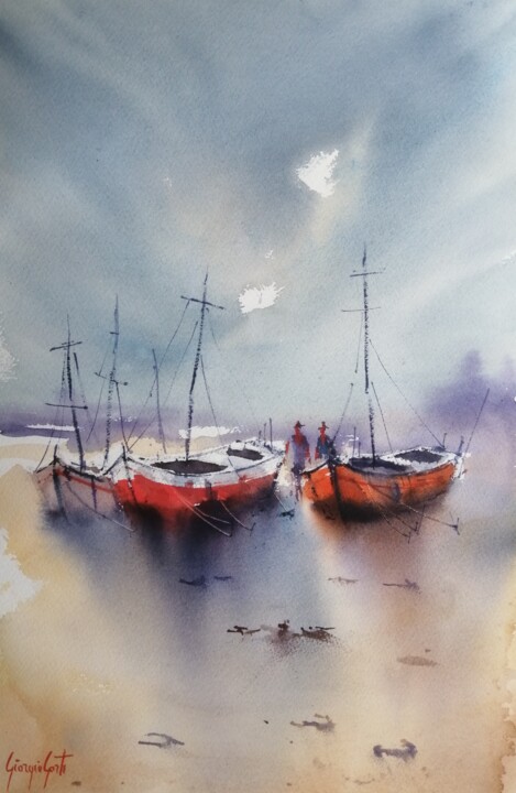 boat stranded 17 绘画, 20.9x13.8 in