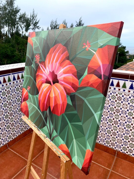Orange Hibiscus Flower, Painting by Maria Tuzhilkina | ArtMajeur