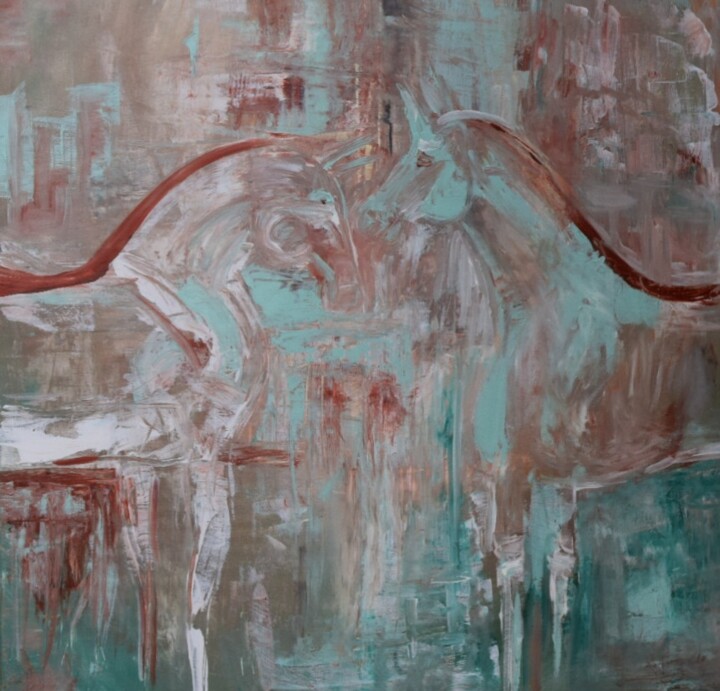 2 caballos Amistad 绘画, 39.4x39.4 in