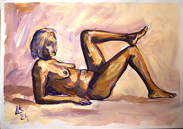 Nude woman with dark skin 绘画, 11.8x16.5 in