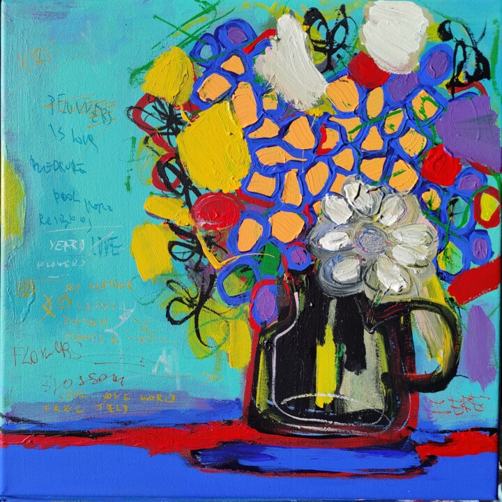 Painting titled "Flowers on table" by Berez, Original Artwork, Acrylic