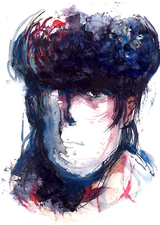 Visage flottant, Corbeau 2 绘画, 4.1x2.9 in