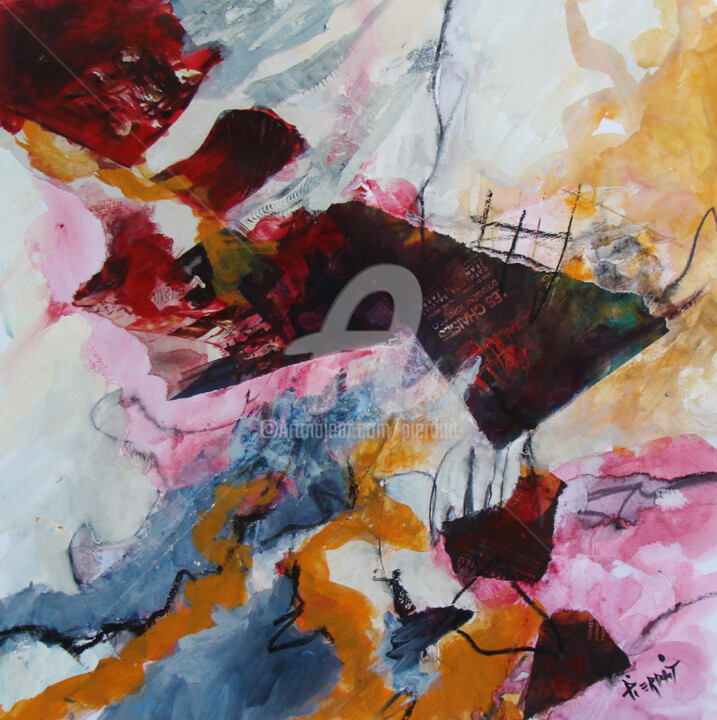 绘画 标题为“Composition Rouge” 由Pierdait, 原创艺术品, 丙烯 安装在木质担架架上