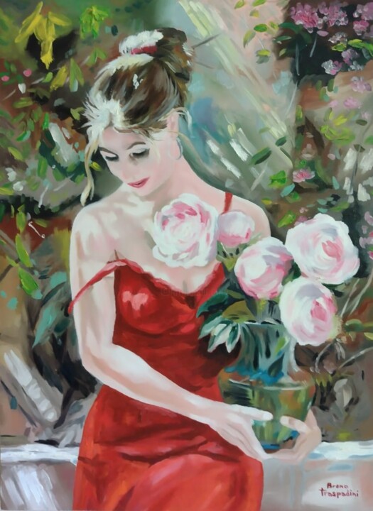 Peinture intitulée "Com Jarro de Flores…" par Breno Chieppe Traspadini, Œuvre d'art originale, Huile Monté sur Châssis en bo…