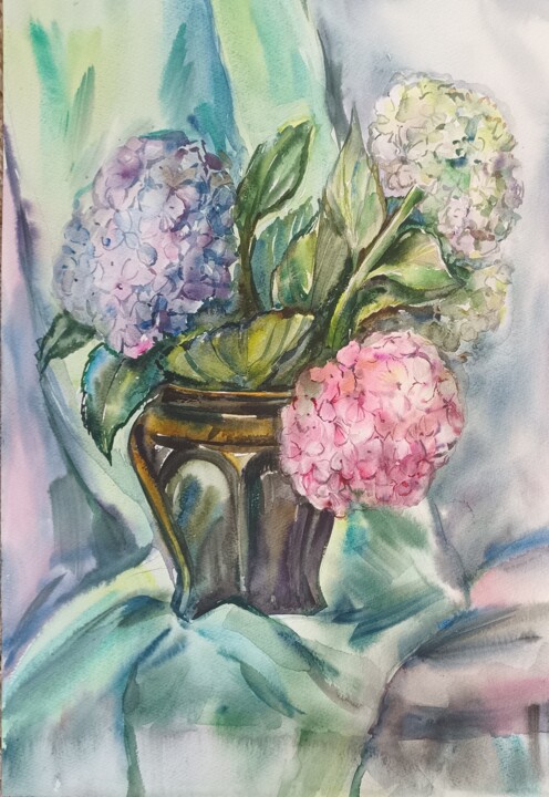 绘画 标题为“Still life.Hydrange…” 由Galina Hannemann, 原创艺术品, 水彩