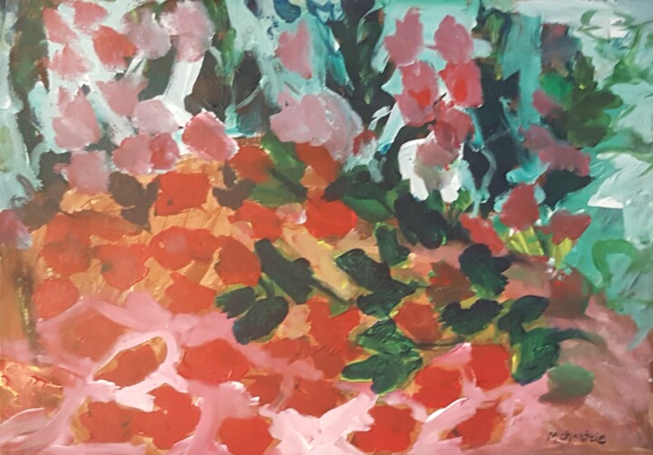 Schilderij getiteld "LE ROSIER GRIMPANT" door Mchartrie, Origineel Kunstwerk, Acryl