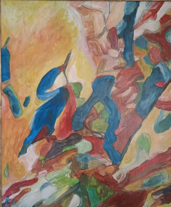 Peinture intitulée ""L'Oiseau qui Parle…" par Audran, Œuvre d'art originale, Acrylique