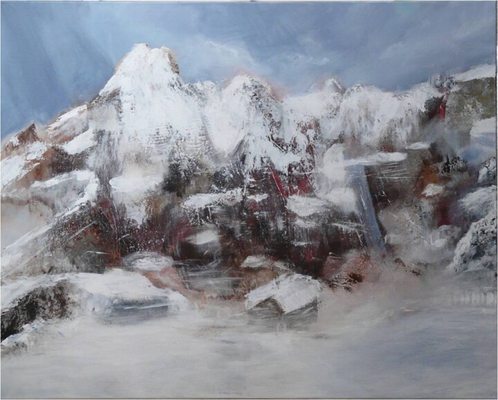 Painting titled "Bergimpression" by Remara, Original Artwork, Acrylic Mounted on Wood Stretcher frame