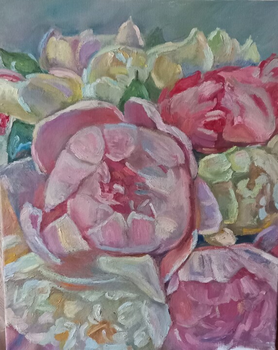 "Радужные пионы" 绘画, 19.7x15.8 in