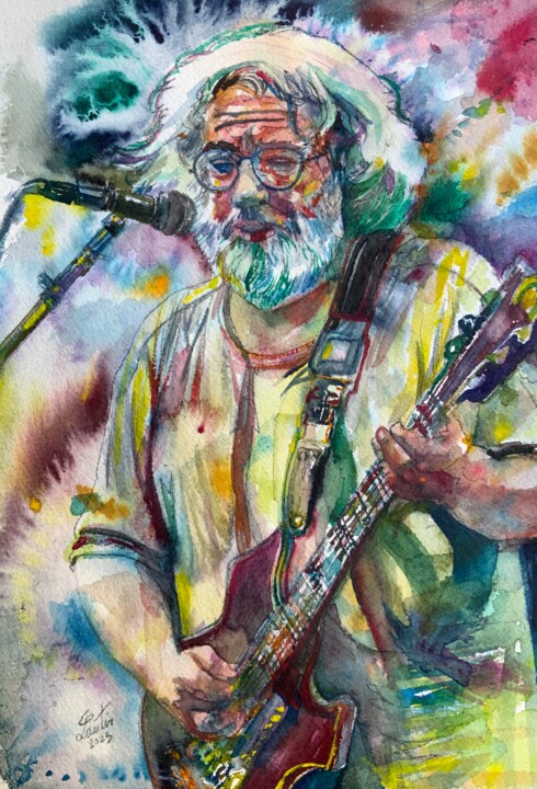 JERRY GARCIA watercolor portrait .4 绘画, 10.6x7.3 in