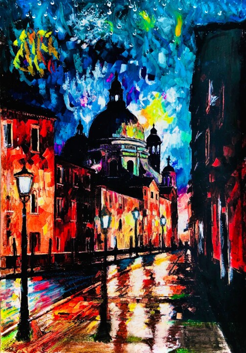 Drawing titled "Sylvester in Venice" by Martine Weber, Original Artwork, Pastel