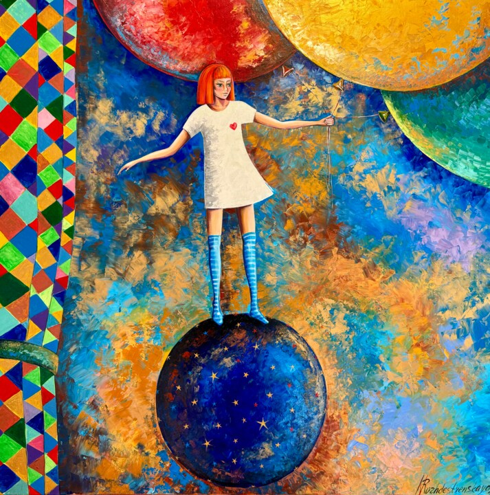 Original painting , Girl on the Ball 绘画, 39.4x39.4 in