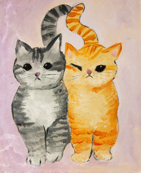 Two funny cats 绘画, 11.8x9.8 in