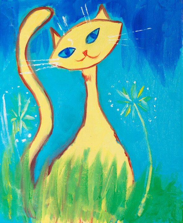 Yellow cat 绘画, 11.8x9.8 in