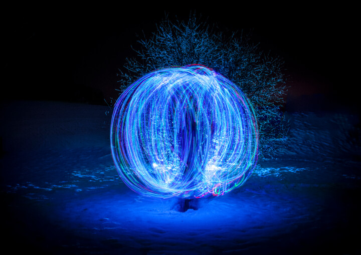 Arts numériques intitulée "BLEU EN BOULE" par Blaise Lavenex, Œuvre d'art originale, Light Painting
