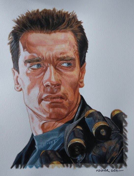 Terminator 2 -Arnold Schwarzenegger - T800 绘画, 15x11.4 in