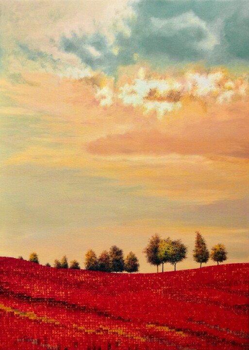 "Field of poppies/Ch…" başlıklı Tablo Nathalie Si Pié tarafından, Orijinal sanat, Petrol Ahşap Sedye çerçevesi üzerine monte…