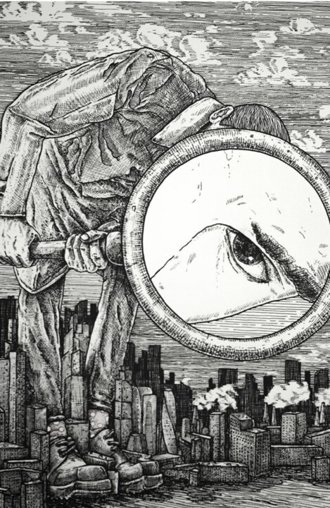 Painting titled "The metropolis look…" by Pavel Mokich, Original Artwork, Marker