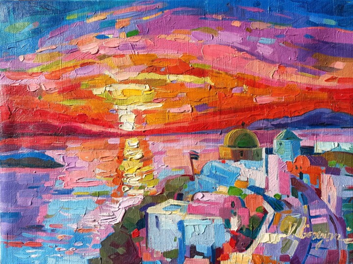 Santorini sunset 绘画, 11.8x15.8 in