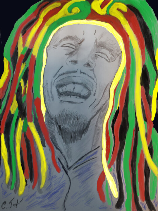 图画 标题为“Bob Marley with a S…” 由Unchained, 原创艺术品, 铅笔