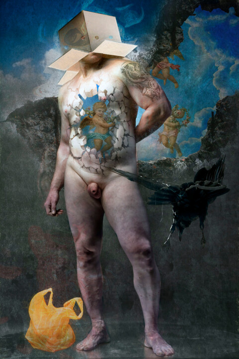 Photographie intitulée "L'homme troué" par Lionel Morateur, Œuvre d'art originale, Peinture numérique