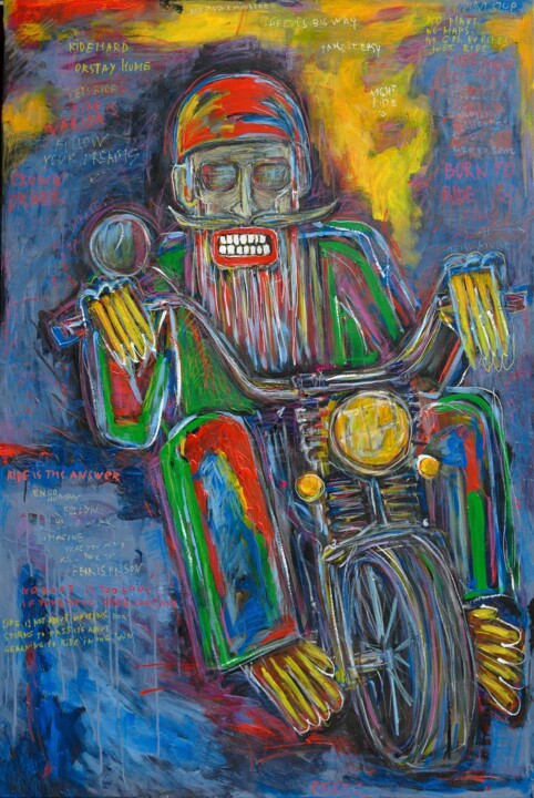 Neoexpressionism figurative art biker 绘画, 59.8x40.2 in