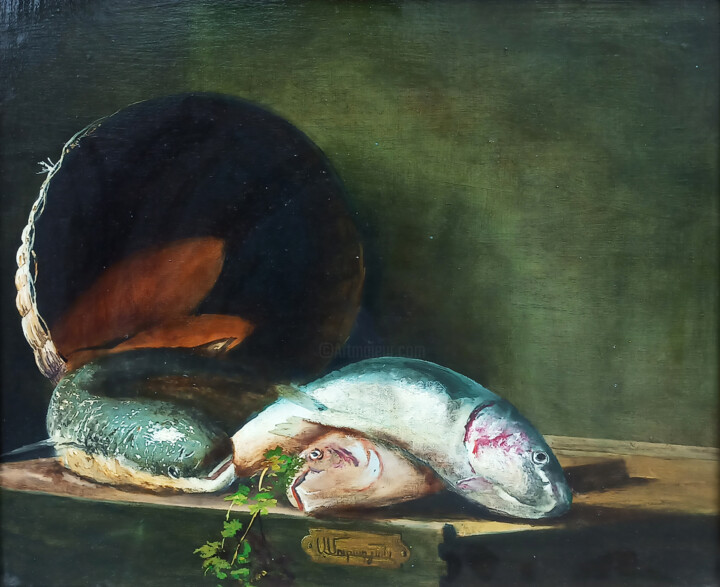 Still life with fishes 绘画, 15.8x19.7 in