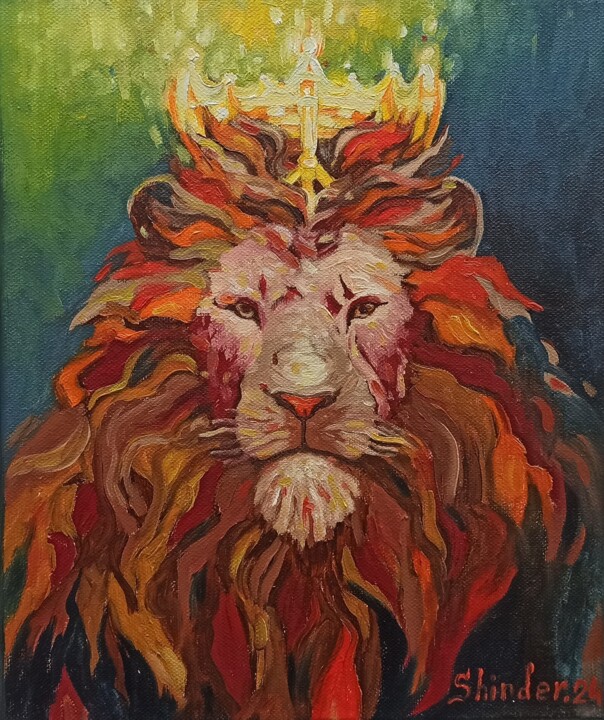 Lion Painting Lion King Original Animals Artwork Fire Lion 绘画, 11.8x9.8 in