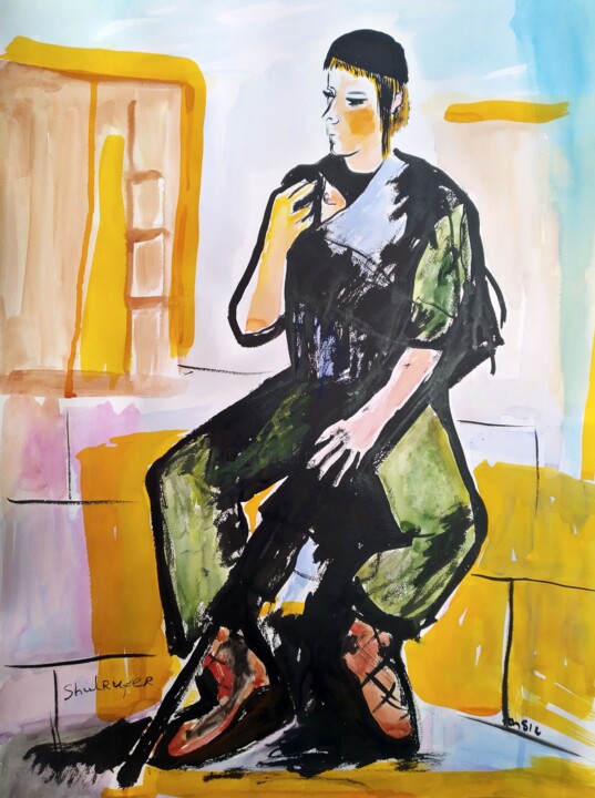 a soldier and his baby 绘画, 29.5x20.9 in
