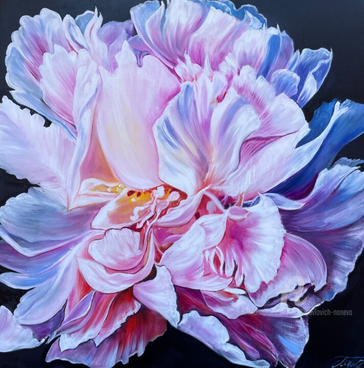 Malarstwo zatytułowany „Delicate peony” autorstwa Anna Pavlovich-Naneva, Oryginalna praca, Olej Zamontowany na Drewniana ram…