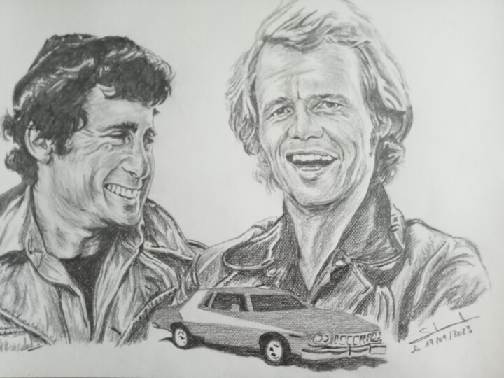 Illustration de la série télévisée Starsky et Hutch réalisé 图画, 11.7x16.5 in