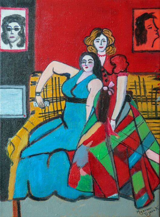 Filles de la télé 绘画, 13x9.5 in