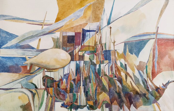 Дирижабль над городом 绘画, 11x17.3 in