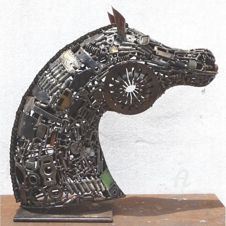 Sculpture Tête Cheval En Métal Recyclé 雕塑, 31.5x10.2 in