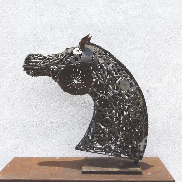 Sculpture Tête Cheval En Métal Recyclé 2 雕塑, 32.3x10.6 in
