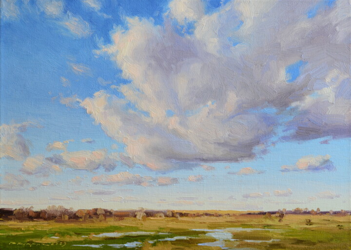 Schilderij getiteld "Облака в осеннем не…" door Ruslan Kiprych, Origineel Kunstwerk, Olie