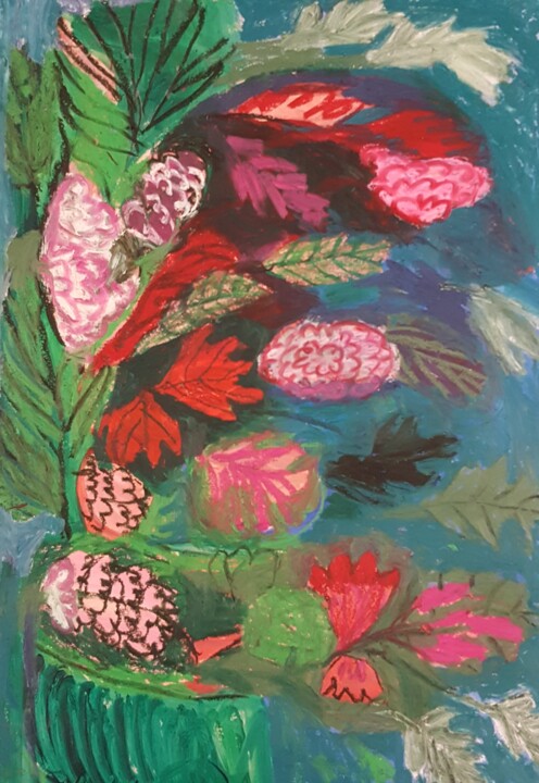 Peinture intitulée "VEGETAL MIXTE AUX F…" par Mchartrie, Œuvre d'art originale, Pastel Monté sur Carton