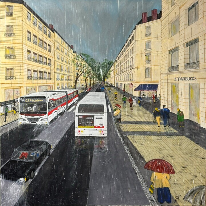 Avenue sous la pluie 绘画, 53.2x53.2 in