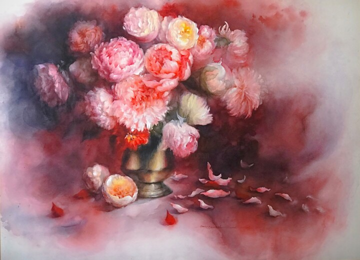 Burning peony Painting, 20.7x27.6 in
