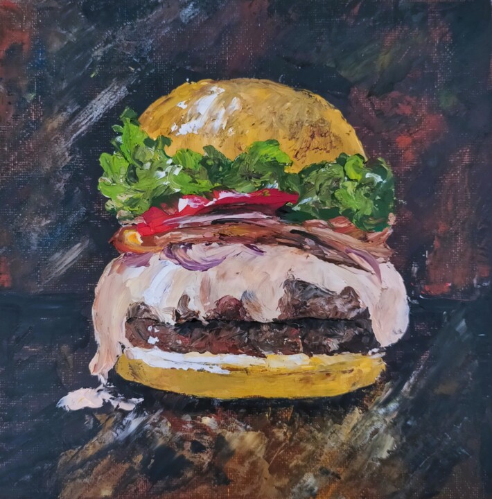 Cheeseburger 绘画, 7.9x7.9 in