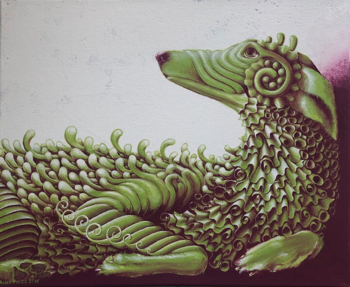 Pies patrzący na swojego człowieka 绘画, 15x18.1 in